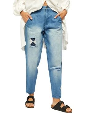 Free People Down To Earth Jeans Embroidered Patchwork Denim Boho Women’s Size 27